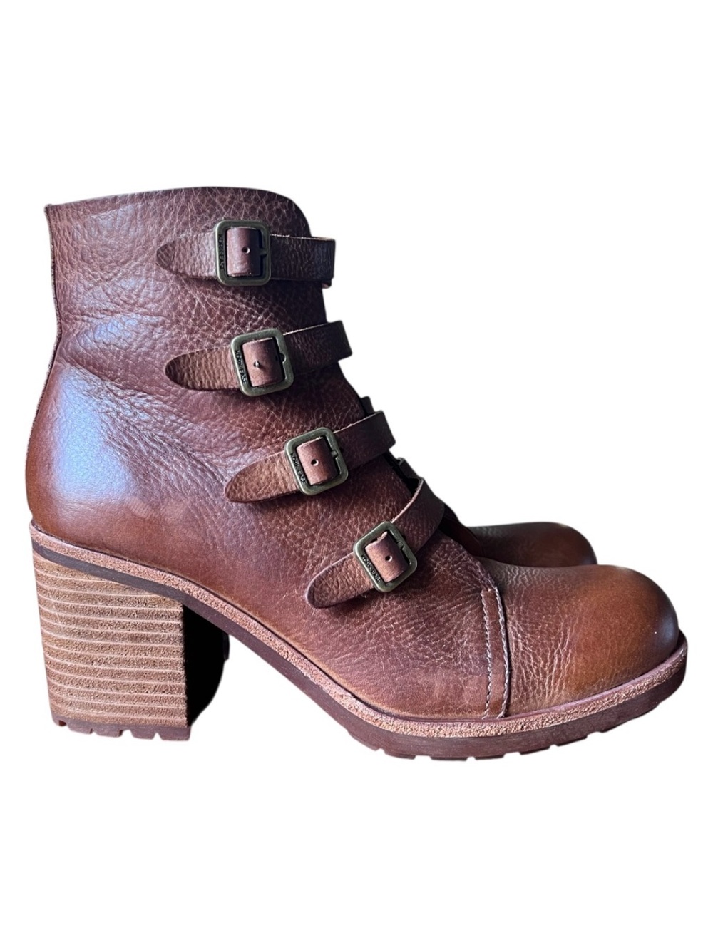 Kork-Ease Dee Brown Full Grain Leather Multi Buckle Moto Ankle Boots Size 8 - Picture 3 of 12